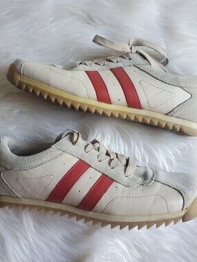 Steve Madden Spartan Suede/Leather Putty/Red Striped Lace Up Sneaker SZ 8.5